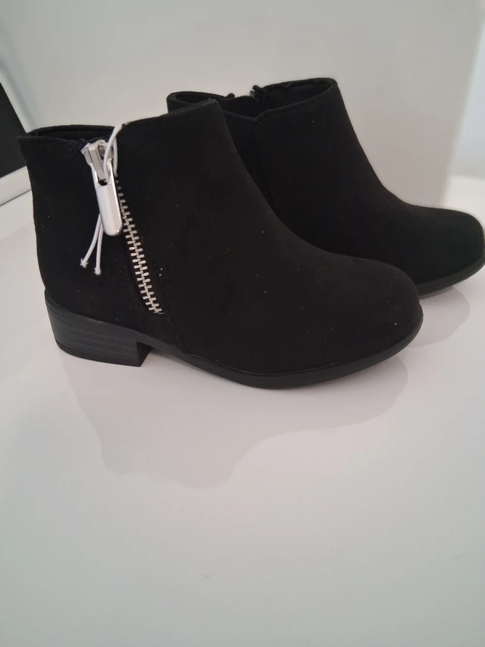 jumping beans Black Suede-Look Ankle Booties with Side Zip Size 8